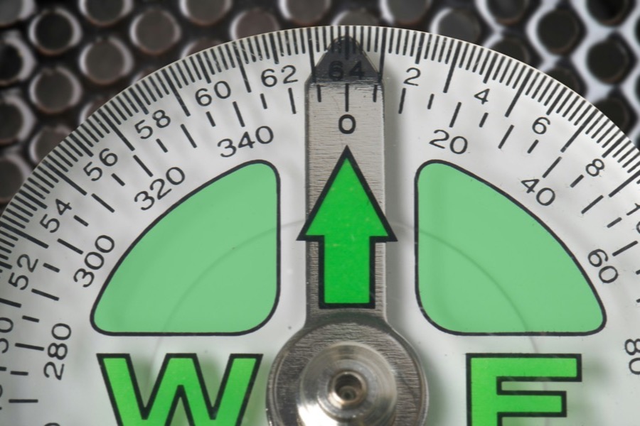 Close-up of a compass dial